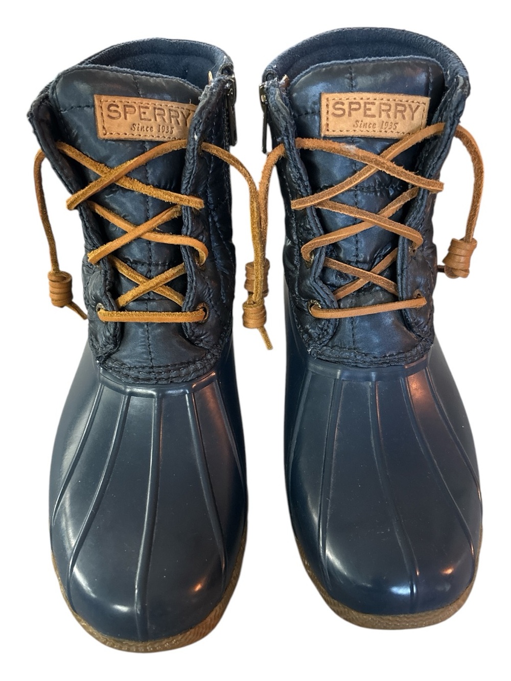 SPERRY Duck Boots, navy , size 7 quilted upper